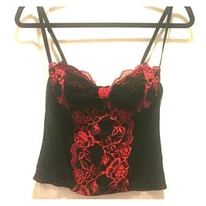 Black and red lace bustier